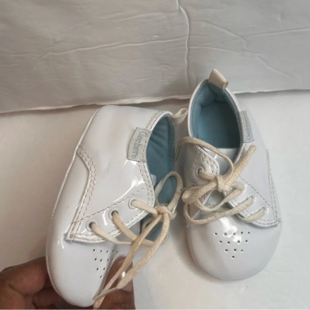 Gerber 1st Classic White Baby Shoes.Christening Crib Shoes White Size 6-9Months